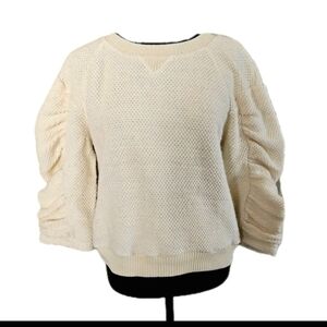 See By Chloe Womens Cream Waffle Knit Ruffled Puff Sleeve Alpaca Blend Sweater 8